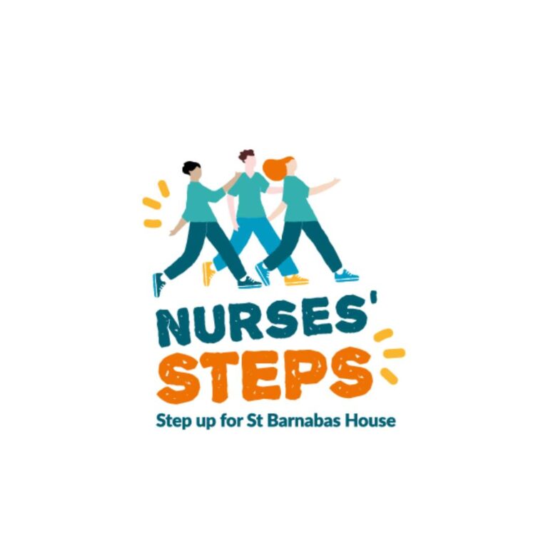Logo of Nurses Steps - including 3 illustrated figures and the tagline: Step up for St Barnabas House