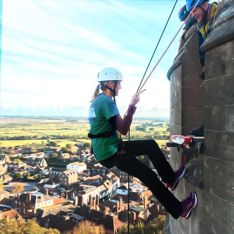 Abseiling down the side of the castle