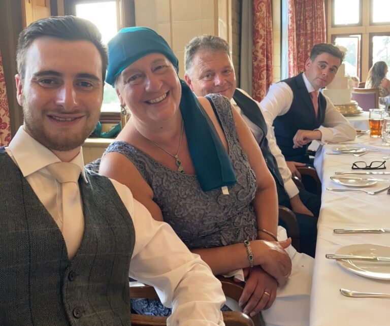 Jack, James and Mark with Jo at a family gathering.