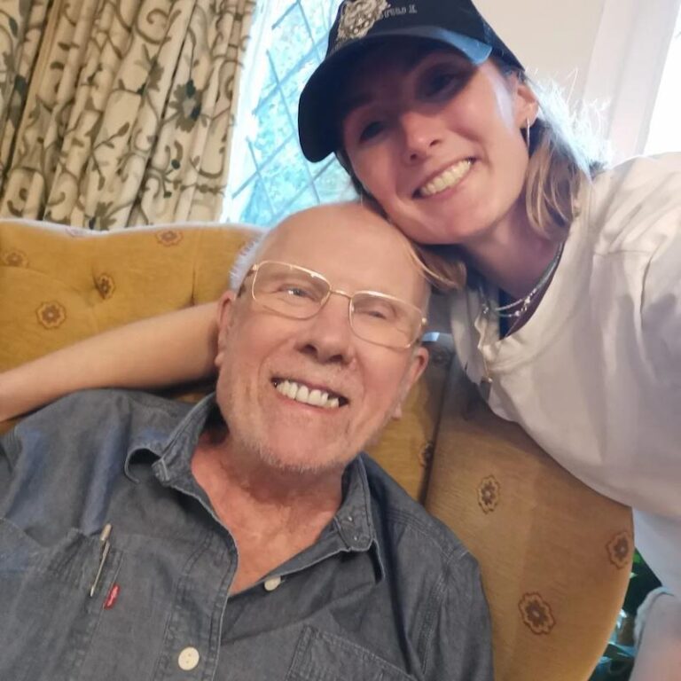 Becky and her dad at home